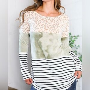 NWT and the why Women’s Brand Green Tye Dye Color Block & Stripe Top Size Small